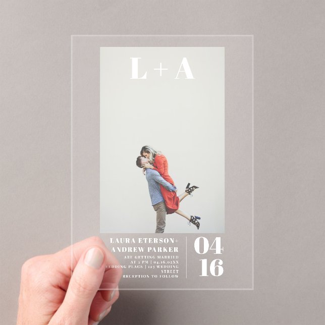 Moderne mutige minimalistische Initialen Foto Hoch Acryleinladungen (Insitu (Handheld))