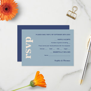 Moderne, mutige Typografie Hochzeit der Dusty Blue RSVP Karte