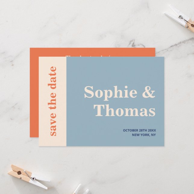 Moderne, mutige Typografie-Hochzeit rettet das Dat Einladung (Vorderseite/Rückseite Beispiel)