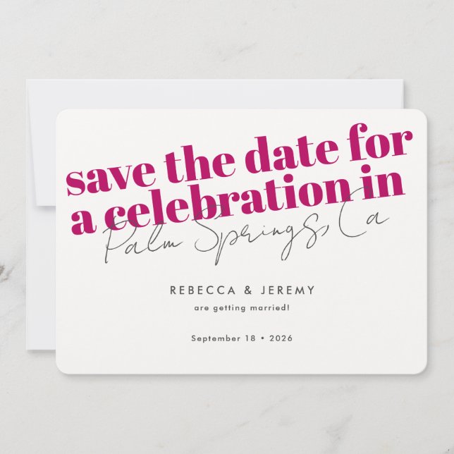 Moderne, mutige Typografie Pink Fuchsia Wedding Save The Date (Vorderseite)