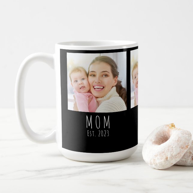 Moderne Mutter Established Schwarz 3 Foto  Kaffeetasse (Mit Donut)