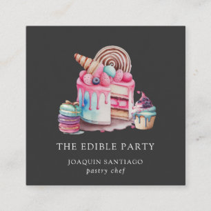 Moderne Nachspeisen Konditorei Koch Baker Schwarz Quadratische Visitenkarte