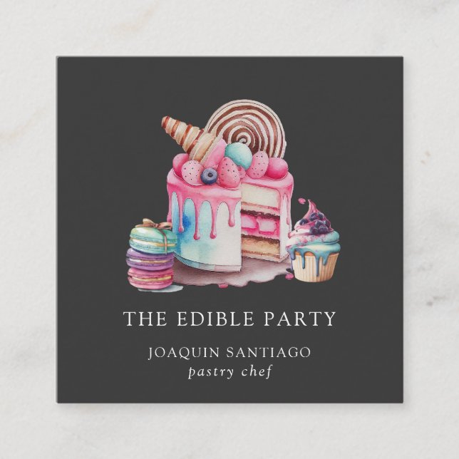 Moderne Nachspeisen Konditorei Koch Baker Schwarz Quadratische Visitenkarte (Vorderseite)