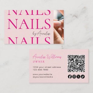 Moderne Nägel Blush Pink Social Icon QR-Code Foto Visitenkarte