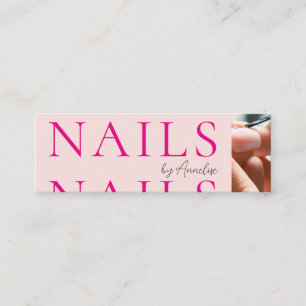 Moderne Nägel Bold Blush Rosa Schwarz Schrift Foto Mini Visitenkarte