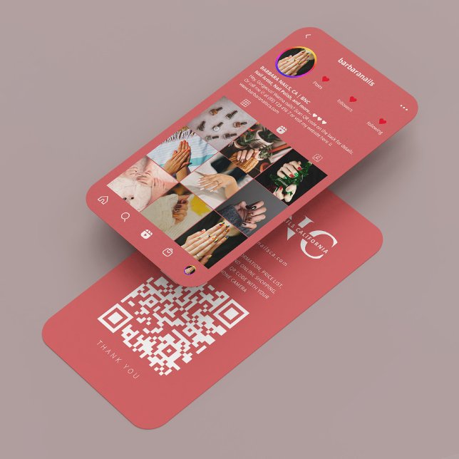 Moderne Nagelkünstlerin Koralleninspektor Visitenkarte (Modern Nail Artist Manicurist Coral Instagram Business Card
)