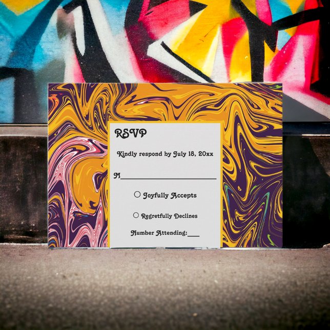 Moderne nahtlose Abstrakte Wavy Whimsical Wedding RSVP Karte (Von Creator hochgeladen)