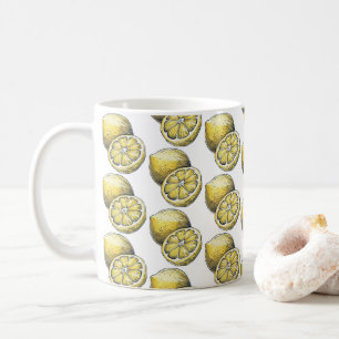 Moderne nahtlose Muster-Wasserfarbe Gelbe Zitrone  Kaffeetasse