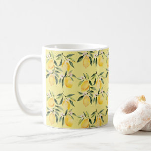 Moderne nahtlose Muster-Wasserfarbe gelbe Zitrone Kaffeetasse