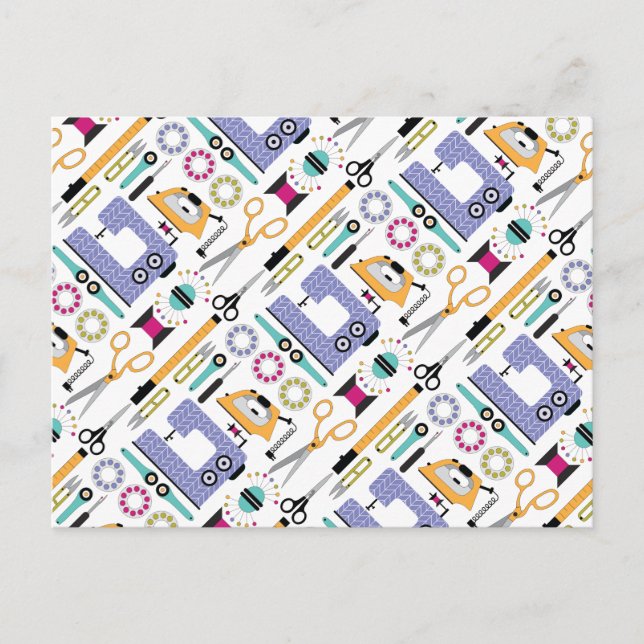 Moderne Nähzubehör und Werkzeugmuster Postkarte (Vorderseite)
