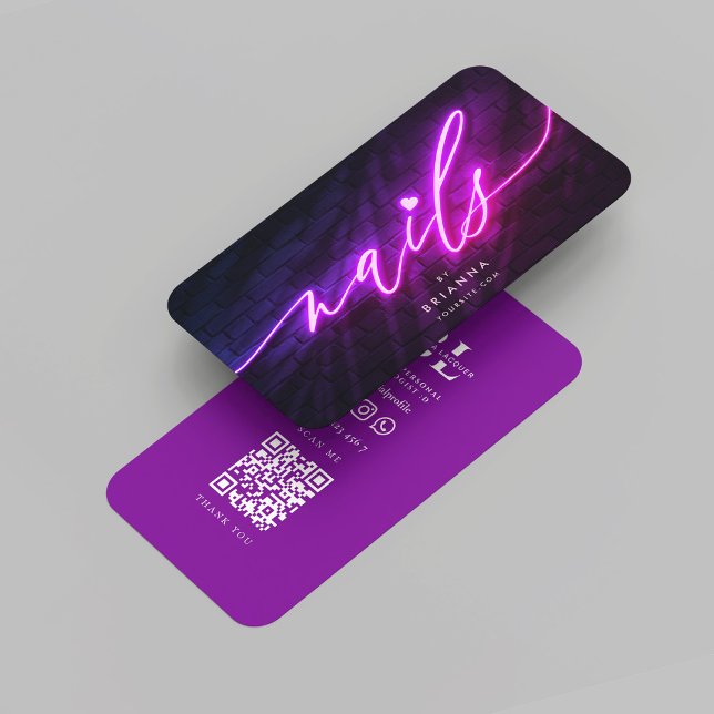 Moderne Nail Art Nail Salon Manicure Lila Visitenkarte (Modern Nail Art Nail Salon Manicure Neon Purple Business Card
)