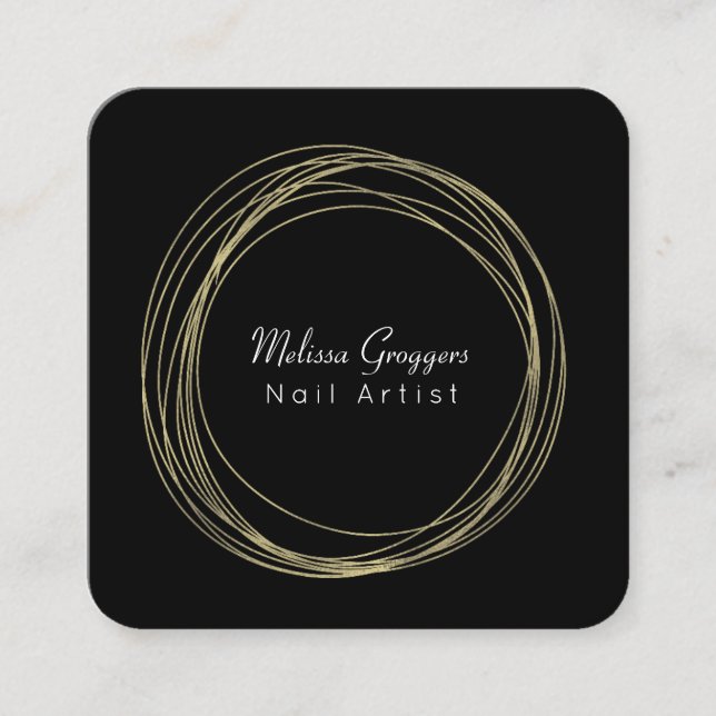 Moderne Nail Artist Imitate Gold Circulars Handgez Quadratische Visitenkarte (Vorderseite)
