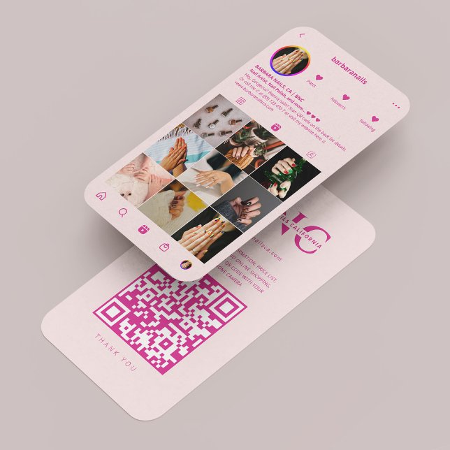 Moderne Nail Artist Tech Ästhetik Pink Instagramm Visitenkarte (Modern Nail Artist Tech Aesthetic Pink Instagram Business Card
)