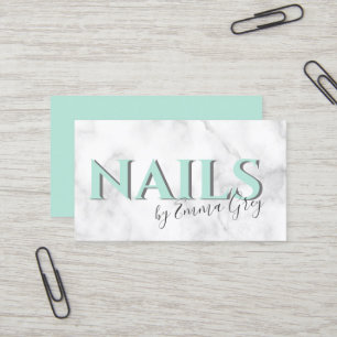 Moderne Nails aus weißem Marmor und Minzgrün aus Visitenkarte
