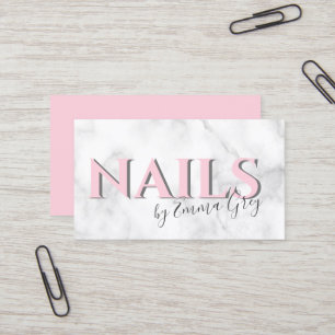 Moderne Nails aus weißem Marmor und rosa Typograf Visitenkarte