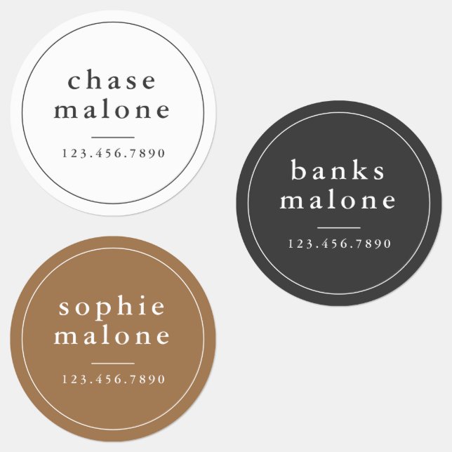 Moderne Name und Telefonnummer Kinderschulmaterial Etiketten (Gruppe)