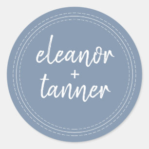 Moderne Namen Denim Blue Wedding Umschlag Aufklebe Runder Aufkleber