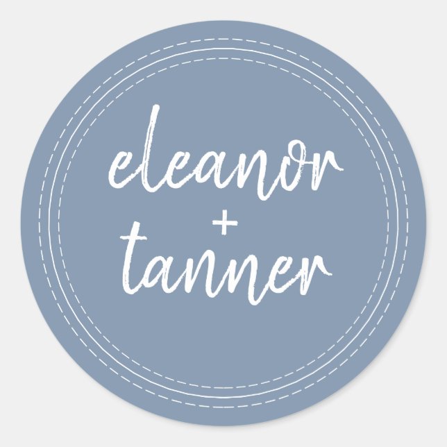 Moderne Namen Denim Blue Wedding Umschlag Aufklebe Runder Aufkleber (Vorderseite)