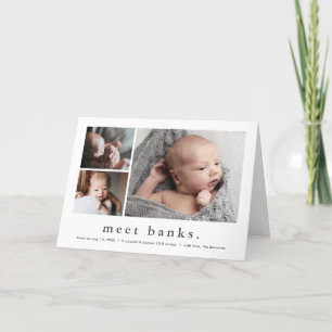 Moderne Namens-Einfache 3-Foto-Collage Baby Geburt Ankündigung