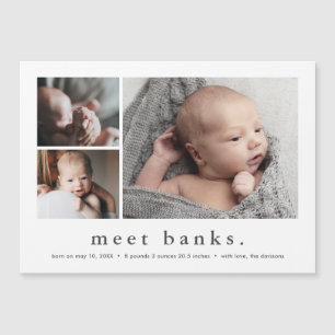 Moderne Namens Simple 3 Foto Baby Geburtsanzeige Magneteinladung