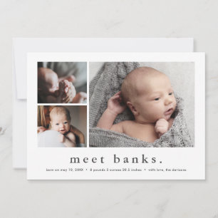 Moderne Namens-Simple-3-Foto-Collage Baby Geburt Ankündigung