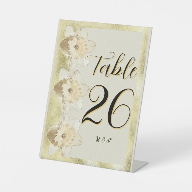 Moderne Narzisse Blume mit Goldrahmen Sockelschild (Vorderseite)