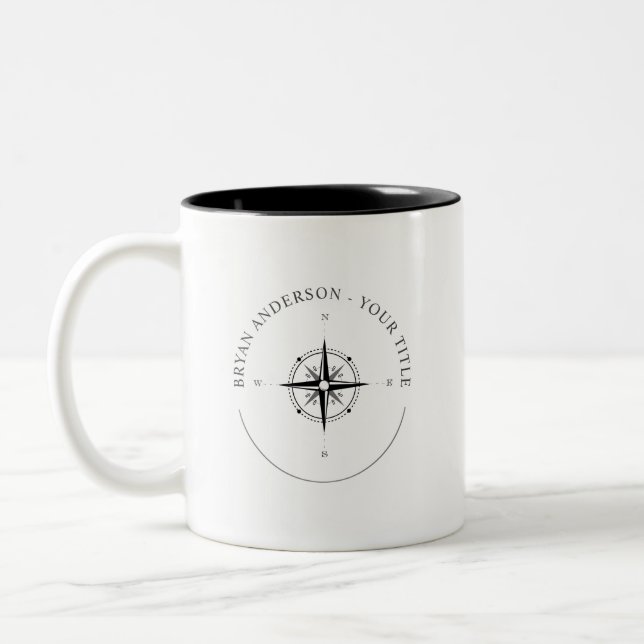 Moderne Nautic Compass-Logo-Tasse Zweifarbige Tasse (Links)