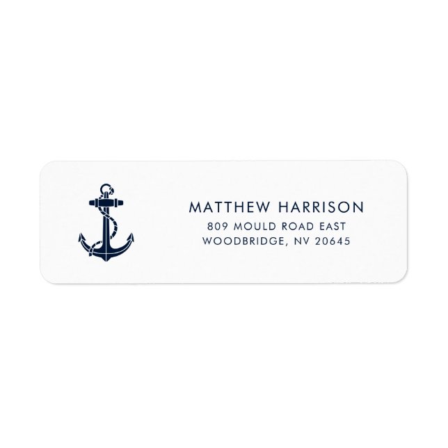 Moderne Nautic Navy Blue Anchor Rücksendeadresse (Vorne)