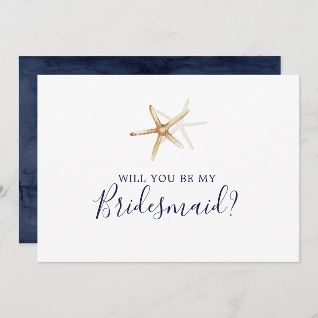Moderne Nautic Starfish Bridesmaid Vorschlag Card Einladung (Vorne/Hinten)