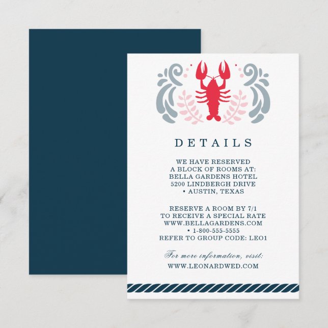 Moderne Nautic Wedding Details Einladung (Vorne/Hinten)