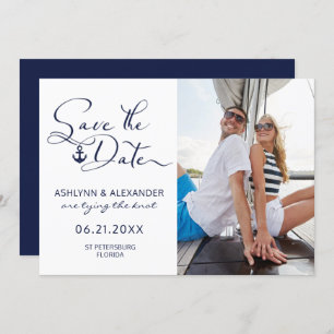 Moderne Nautical Anchor Foto Script Typografie Save The Date