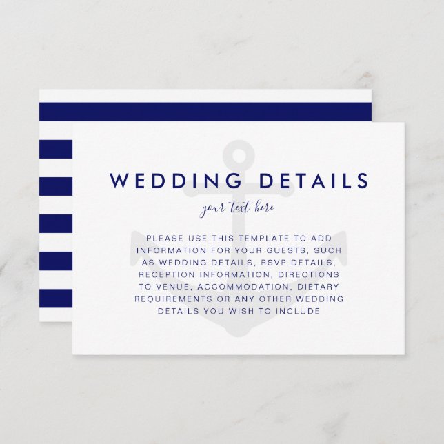 Moderne Nautical Anchor Wedding Details Card RSVP Karte (Vorne/Hinten)