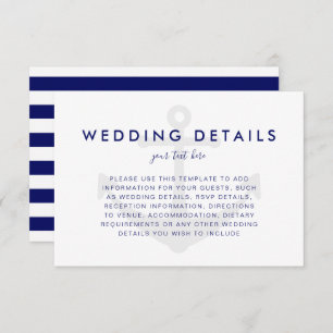 Moderne Nautical Anchor Wedding Details Card RSVP Karte