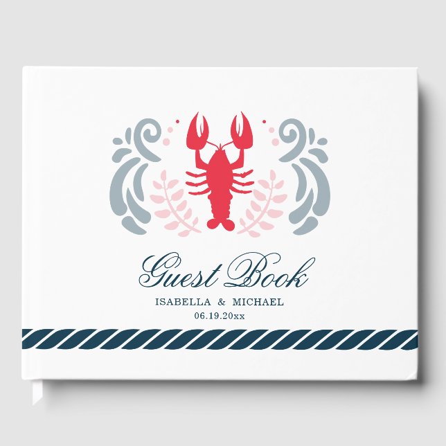 Moderne Nautical Crab Hochzeit Gästebuch (Vorderseite)