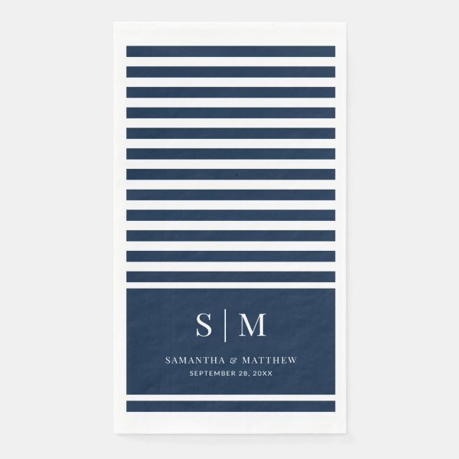 Moderne Nautical Stripes Couple Monogram Wedding Serviette (Vorderseite)