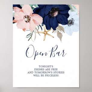 Moderne Nautik   Floral Open Bar Sign Poster