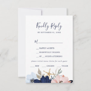 Moderne Nautik   RSVP-Karte mit Blumenmenü RSVP Karte
