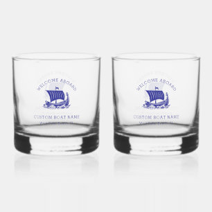 Moderne nautische benutzerdefinierte Bootname und  Whiskyglas