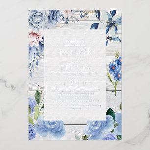 Moderne nautische Blumen   Silberfolie Hochzeit  Folieneinladung
