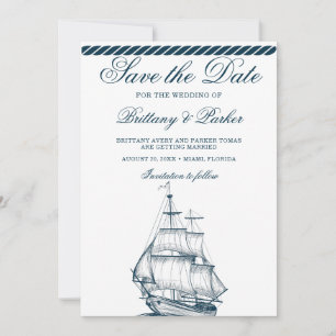 Moderne nautische Hochzeit weiß und blau Save The Date