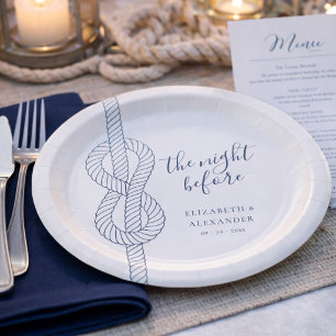 Moderne nautische Hochzeitsprobe Dinner-Veranstalt Pappteller