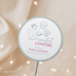 Moderne nautische Küsten-Cowgirl-Junggesellinnenpa Runder Aufkleber