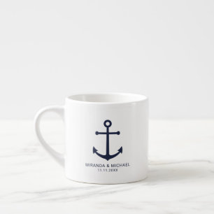 Moderne nautische Marineblau-Anker-Hochzeitsgunst Espressotasse