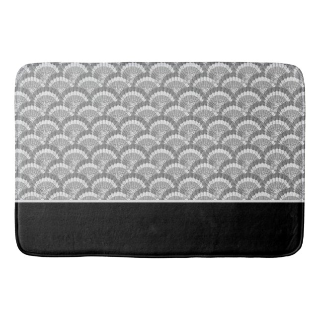 Moderne nautische Seashell Grau Muscheln Schwarz Badematte (Vorderseite)