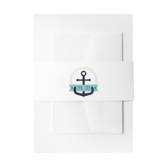 Moderne Navy Anchor Nautical Monogram Wedding Invi Einladungsbanderole (Vorderseite Beispiel)