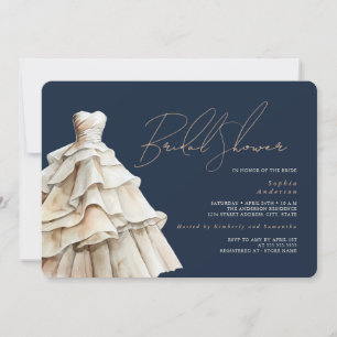 Moderne Navy-Beige-Hochzeitskleid Brautparty Einladung