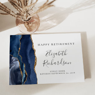 Moderne Navy-Blau-Achat-Gold-Schrift-Ruhestand Gästebuch