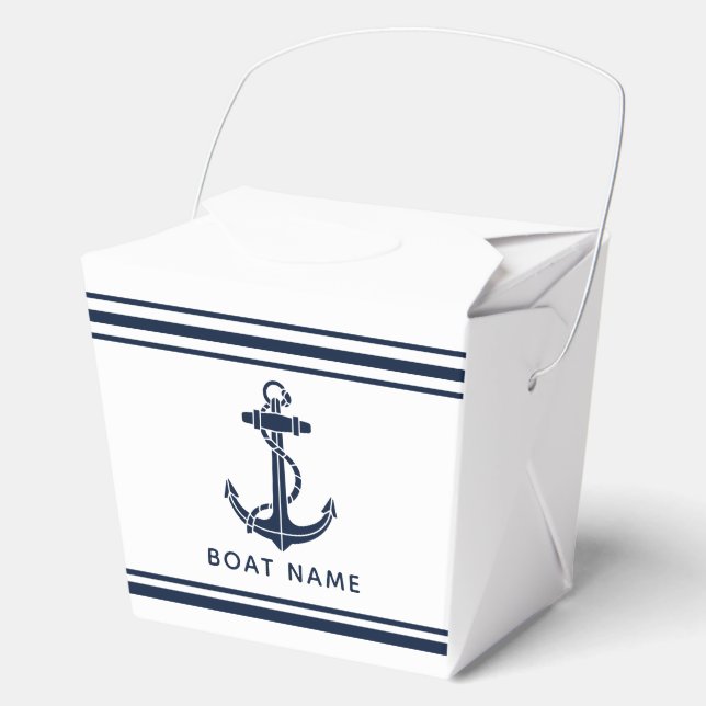 Moderne Navy Blau Anker Boot Name Benutzerdefinier Geschenkschachtel (Vorderseite)