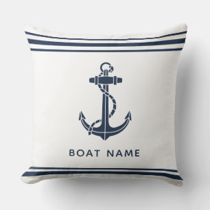 Moderne Navy Blau Anker Boot Name Benutzerdefinier Kissen