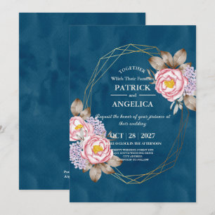 Moderne Navy Blau Burgund Gold Röte Pink Hochzeit Einladung